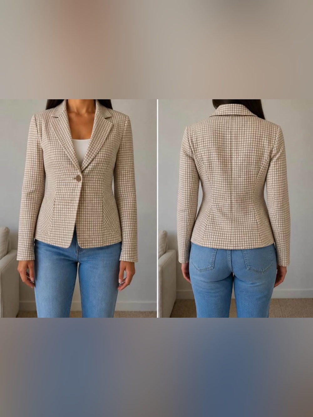 Pendleton Gingham Blazer – Women’s Size 14 | Beige & White